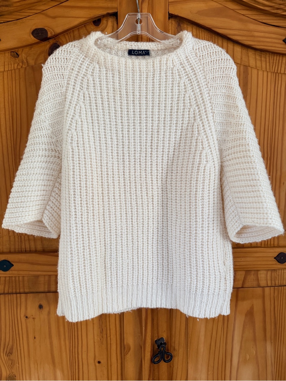 LOMA Chunky Alpaca Blend Ribbed Short Sleeve Sweater Cream
